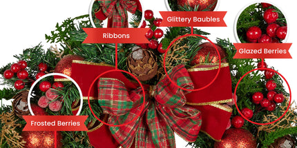 Christabelle Stunning 71cm Christmas Wreath Lush Red Baubles Berries Pine Cones and Bow Front Door Decoration