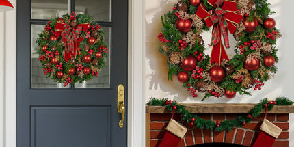 Christabelle Stunning 71cm Christmas Wreath Lush Red Baubles Berries Pine Cones and Bow Front Door Decoration