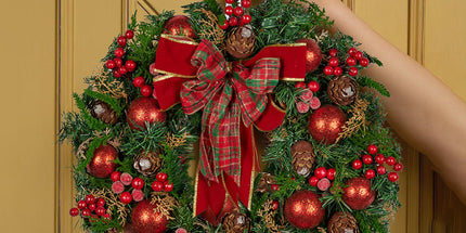 Christabelle Stunning 71cm Christmas Wreath Lush Red Baubles Berries Pine Cones and Bow Front Door Decoration