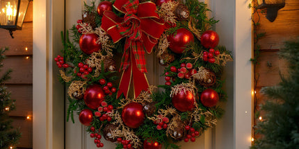 Christabelle Stunning 71cm Christmas Wreath Lush Red Baubles Berries Pine Cones and Bow Front Door Decoration