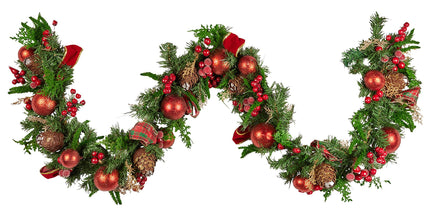Christabelle 1.85m Christmas Garland with Red Berries Pine Cones Baubles Bows Tree Decoration Ornament