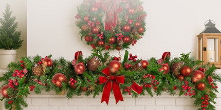 Christabelle 1.85m Christmas Garland with Red Berries Pine Cones Baubles Bows Tree Decoration Ornament