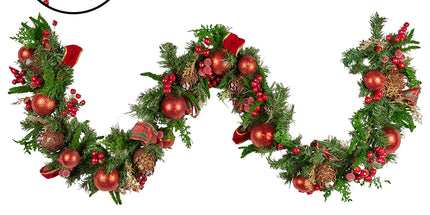 Christabelle 1.85m Christmas Garland with Red Berries Pine Cones Baubles Bows Tree Decoration Ornament