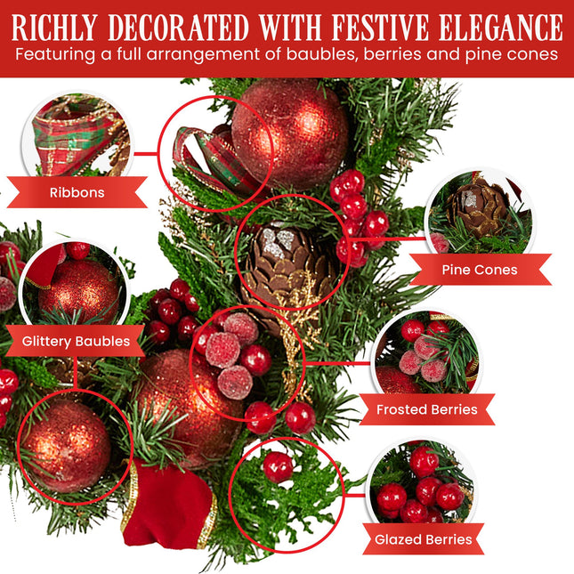 Christabelle 1.85m Christmas Garland with Red Berries Pine Cones Baubles Bows Tree Decoration Ornament