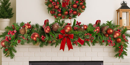 Christabelle 1.85m Christmas Garland with Red Berries Pine Cones Baubles Bows Tree Decoration Ornament