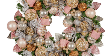 Christabelle 71cm Christmas Wreath Lush Pink Front Door Decoration Jewelled Baubles Flowers Pine Cones Ribbons Ornaments