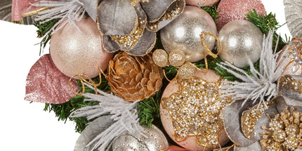 Christabelle 71cm Christmas Wreath Lush Pink Front Door Decoration Jewelled Baubles Flowers Pine Cones Ribbons Ornaments