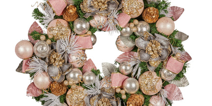 Christabelle 71cm Christmas Wreath Lush Pink Front Door Decoration Jewelled Baubles Flowers Pine Cones Ribbons Ornaments