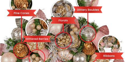 Christabelle 71cm Christmas Wreath Lush Pink Front Door Decoration Jewelled Baubles Flowers Pine Cones Ribbons Ornaments