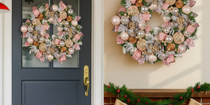 Christabelle 71cm Christmas Wreath Lush Pink Front Door Decoration Jewelled Baubles Flowers Pine Cones Ribbons Ornaments