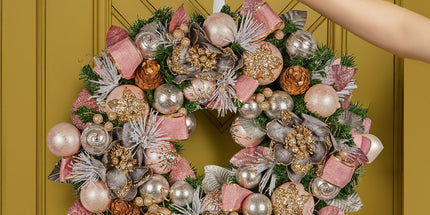 Christabelle 71cm Christmas Wreath Lush Pink Front Door Decoration Jewelled Baubles Flowers Pine Cones Ribbons Ornaments