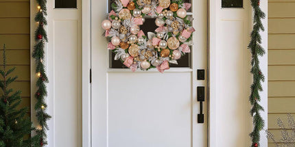 Christabelle 71cm Christmas Wreath Lush Pink Front Door Decoration Jewelled Baubles Flowers Pine Cones Ribbons Ornaments