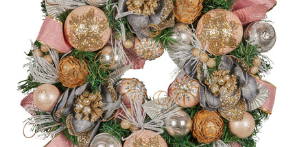 Christabelle 56cm Christmas Wreath Lush Pink Front Door Decoration Jewelled Baubles Flowers Pine Cones Ribbons Ornaments