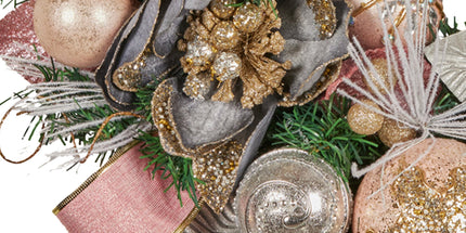 Christabelle 56cm Christmas Wreath Lush Pink Front Door Decoration Jewelled Baubles Flowers Pine Cones Ribbons Ornaments