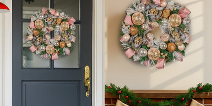 Christabelle 56cm Christmas Wreath Lush Pink Front Door Decoration Jewelled Baubles Flowers Pine Cones Ribbons Ornaments