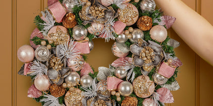 Christabelle 56cm Christmas Wreath Lush Pink Front Door Decoration Jewelled Baubles Flowers Pine Cones Ribbons Ornaments