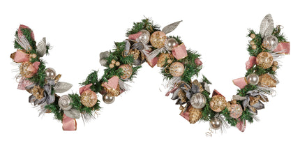 Christabelle Premium 1.8m Christmas Garland Jewelled Baubles & Berries Tree Decoration Ornament Pink Silver Gold
