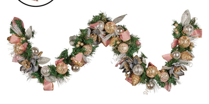 Christabelle Premium 1.8m Christmas Garland Jewelled Baubles & Berries Tree Decoration Ornament Pink Silver Gold