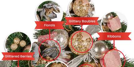 Christabelle Premium 1.8m Christmas Garland Jewelled Baubles & Berries Tree Decoration Ornament Pink Silver Gold