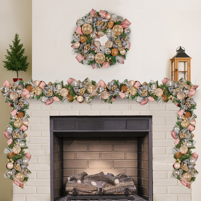 Christabelle Premium 1.8m Christmas Garland Jewelled Baubles & Berries Tree Decoration Ornament Pink Silver Gold