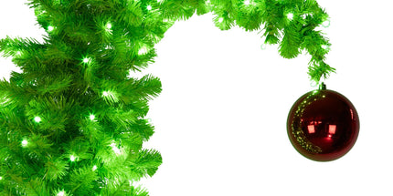 Christabelle 7.5ft Christmas Gremlin Tree Curved Top Red Bauble Built-in Green White LED Lights Control Base & Cord