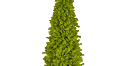 Christabelle 7.5ft Christmas Gremlin Tree Curved Top Red Bauble Built-in Green White LED Lights Control Base & Cord