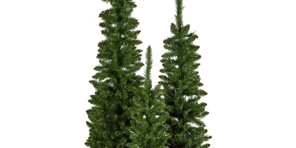 Christabelle Set of 3 Pre-Lit Christmas Trees Green Pine w/LED Lights, Hessian Base & Individual Plugs Varying Heights
