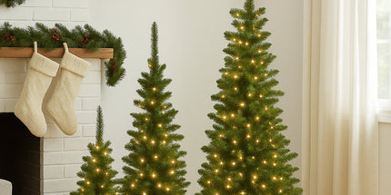 Christabelle Set of 3 Pre-Lit Christmas Trees Green Pine w/LED Lights, Hessian Base & Individual Plugs Varying Heights
