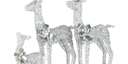 Christabelle Christmas Reindeer Display Set 3 Indoor & Outdoor Decorations Acrylic Beads Cool White LED Lights Silver