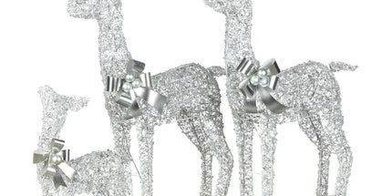 Christabelle Christmas Reindeer Display Set 3 Indoor & Outdoor Decorations Acrylic Beads Cool White LED Lights Silver
