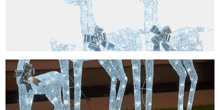Christabelle Christmas Reindeer Display Set 3 Indoor & Outdoor Decorations Acrylic Beads Cool White LED Lights Silver