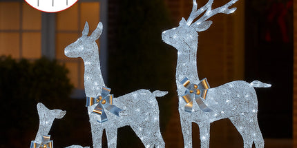 Christabelle Christmas Reindeer Display Set 3 Indoor & Outdoor Decorations Acrylic Beads Cool White LED Lights Silver