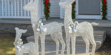 Christabelle Christmas Reindeer Display Set 3 Indoor & Outdoor Decorations Acrylic Beads Cool White LED Lights Silver