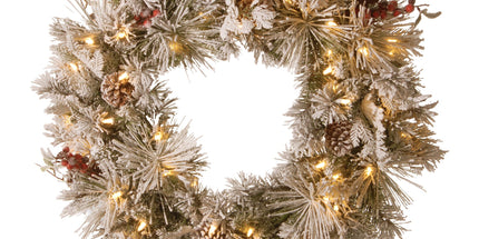 Christabelle 61cm Snowy Christmas Wreath Bedford with LED Lights Front Door Decoration Ornament