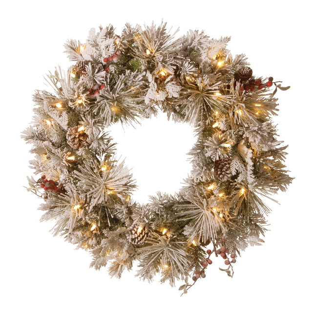 Christabelle 61cm Snowy Christmas Wreath Bedford with LED Lights Front Door Decoration Ornament