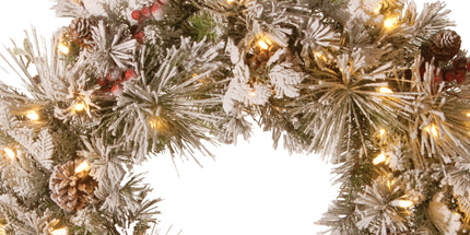Christabelle 61cm Snowy Christmas Wreath Bedford with LED Lights Front Door Decoration Ornament