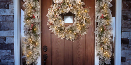 Christabelle 61cm Snowy Christmas Wreath Bedford with LED Lights Front Door Decoration Ornament