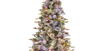National Tree Company Snowy Stamford Spruce 7.5ft Christmas Tree Multi Functional White Coloured LED Lights & Foot Pedal