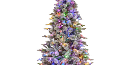 National Tree Company Snowy Stamford Spruce 7.5ft Christmas Tree Multi Functional White Coloured LED Lights & Foot Pedal