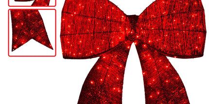 Christabelle Christmas Display Bow 91cm with LED and Twinkle Lights 5 Functions Christmas Festive Decorations Display Big Wired Bow