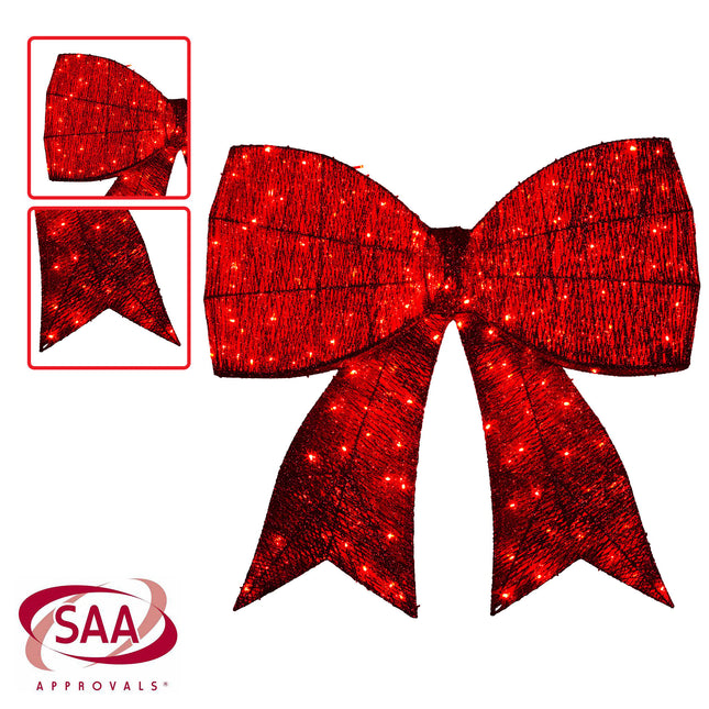Christabelle Christmas Display Bow 91cm with LED and Twinkle Lights 5 Functions Christmas Festive Decorations Display Big Wired Bow