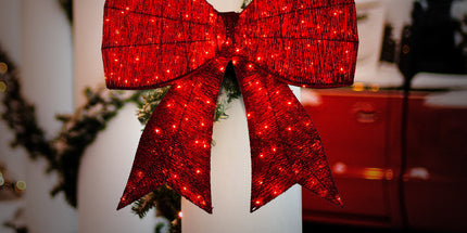 Christabelle Christmas Display Bow 91cm with LED and Twinkle Lights 5 Functions Christmas Festive Decorations Display Big Wired Bow