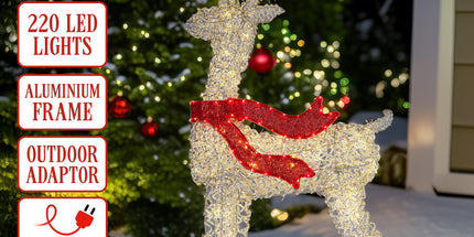 Christabelle Large 1.5m Christmas Reindeer Outdoor Indoor Light-Up Display Decoration Lawn Statue LED Lights Red Bow