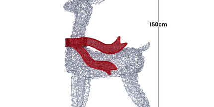 Christabelle Large 1.5m Christmas Reindeer Outdoor Indoor Light-Up Display Decoration Lawn Statue LED Lights Red Bow