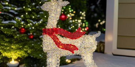 Christabelle Large 1.5m Christmas Reindeer Outdoor Indoor Light-Up Display Decoration Lawn Statue LED Lights Red Bow
