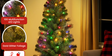 Christabelle 4ft Christmas Tree Glittery Gold Pine Led Multi Lights Xmas Decor