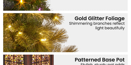 Christabelle 4ft Christmas Tree Glittery Gold Pine Led Multi Lights Xmas Decor