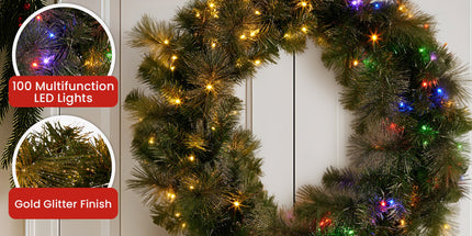 Christabelle 76cm Split Christmas Wreath with LED Lights for Double Front Doors Decoration