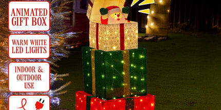 Christabelle 122cm Animated Present Stack Santa Led Lights Christmas Tree Decor