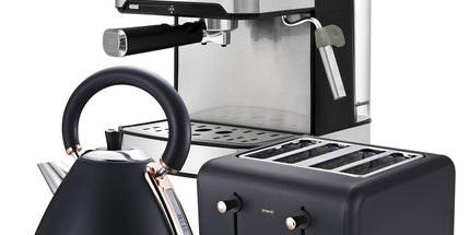 Pronti Toaster, Kettle & Coffee Machine Breakfast Set - Black